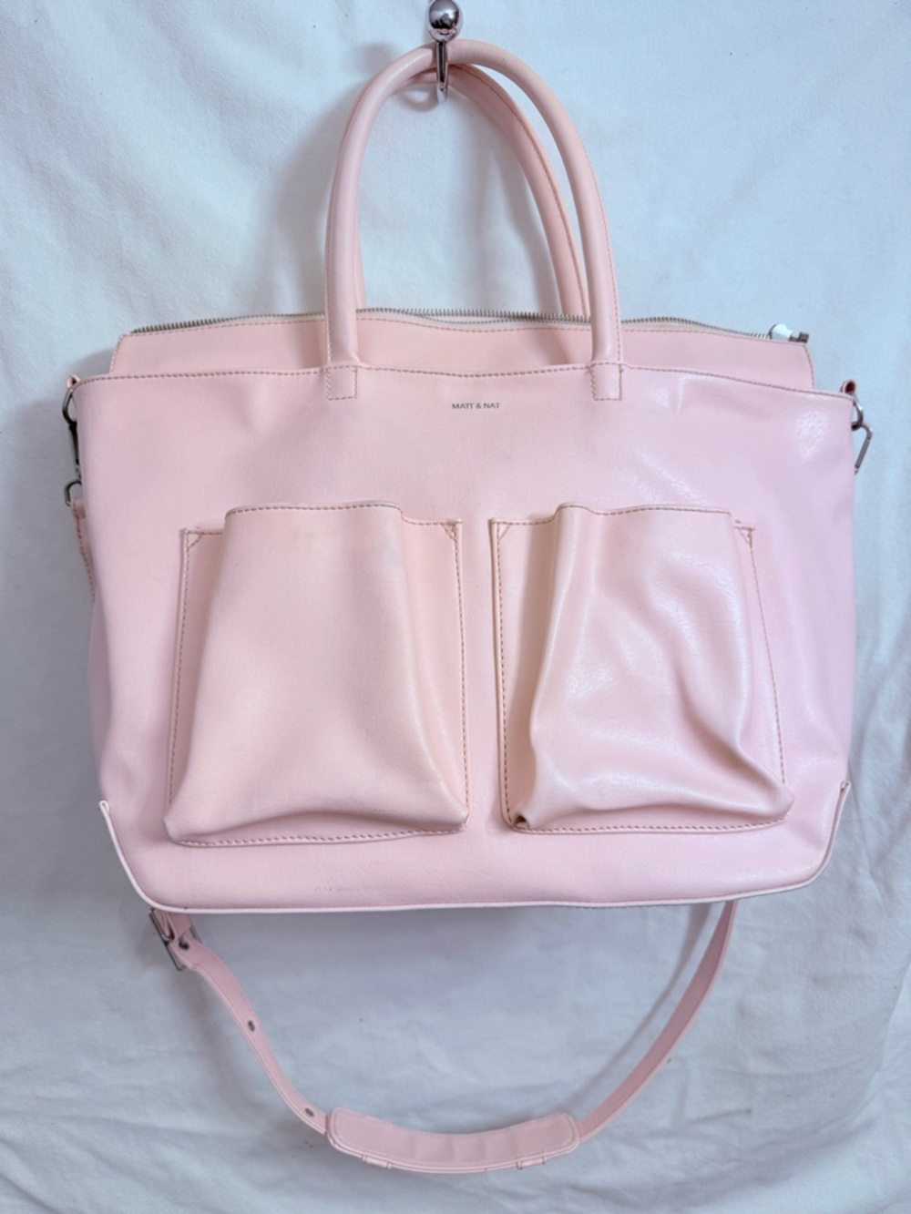 Matt & Nat Pastel Pink Vegan Leather Tote with Front Pockets